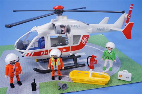 PLAYMOBIL AIR RESCUE HELICOPTER WITH WORKING WINCH AND FIGURES HOSPITAL ...