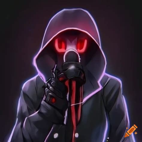 Powerful male character in black trench coat and gasmask on Craiyon