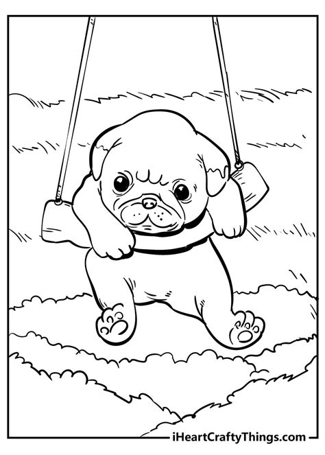 a coloring page with an image of a dog swinging on a swing in the sky