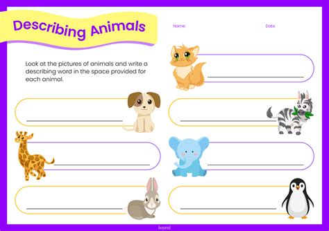 Describing Animals Worksheet for Teachers | Perfect for grades 1st, 2nd, 3rd | English Language ...