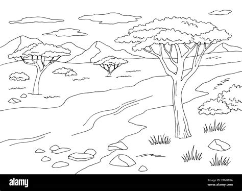 Savannah river coloring graphic black white landscape sketch ...