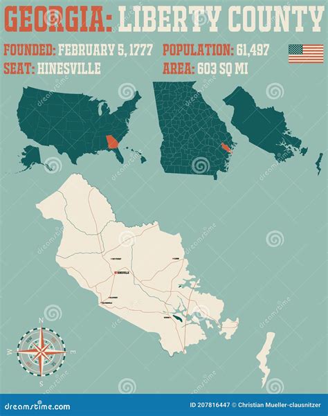 Map of Liberty County in Georgia Stock Vector - Illustration of rivers, america: 207816447