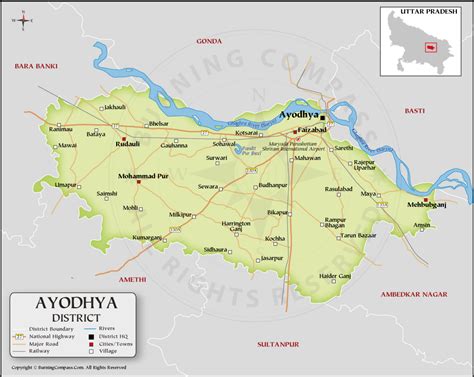 Ayodhya District Map, District Map of Ayodhya, Uttar Pradesh, India