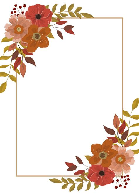 Autumn vertical frame, invitation template with flowers, leaves, and berries. Beautiful autumn ...