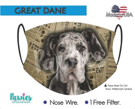 Great Dane Face Mask Made in USA Filter Pocket 1 Filter | Etsy