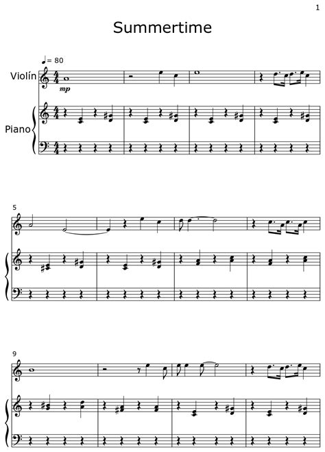 Summertime - Sheet music for Violin, Piano