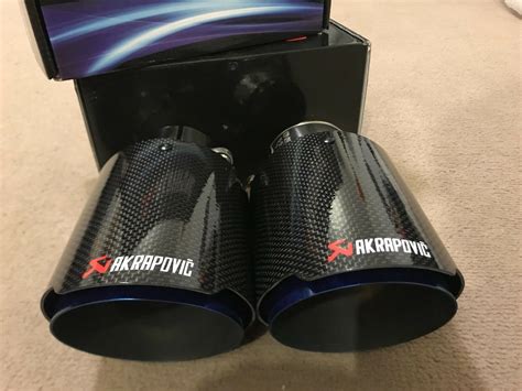 Akrapovic Gloss Black Carbon Fiber Exhaust Tip Blue Stainless Steel ...