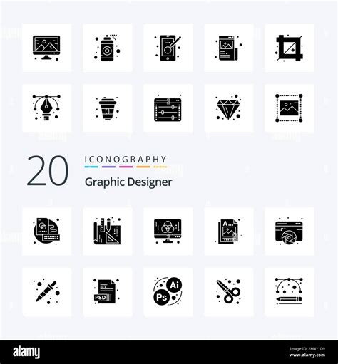 20 Graphic Designer Solid Glyph icon Pack like fine arts design development image graphic Stock ...