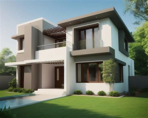 Premium AI Image | A modern house with a green lawn and a white house