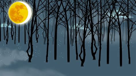 Cartoon Forest Night Background Design, Blue, Cartoon, Forest Background Image for Free Download