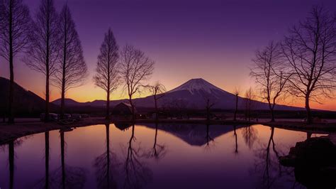 nature, landscape, trees, house, pond, sky, night, stars, sunset, reflection, car, mountains ...