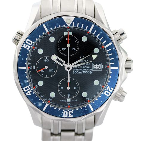 Omega Seamaster Chronograph Blue Bezel Mens Watch