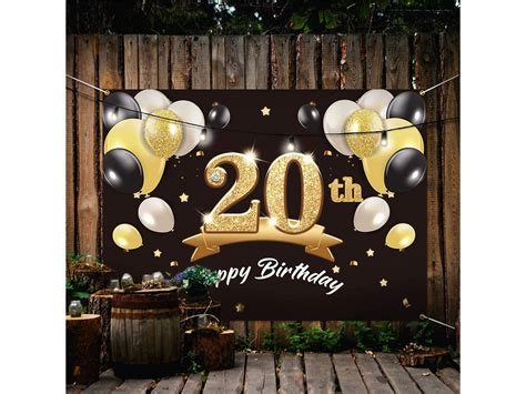 Happy 20th Birthday Backdrop Black Gold Photo Background | Etsy