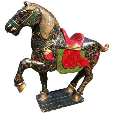 Chinese Horse Sculpture, Hand-Carved and Painted with Gold Gilt, Mid ...