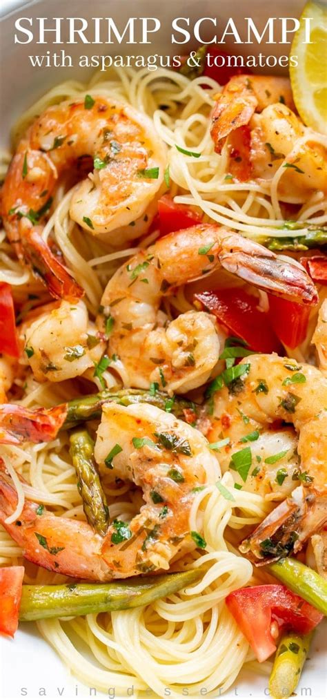 Shrimp Scampi with Asparagus and Tomatoes - Saving Room for Dessert