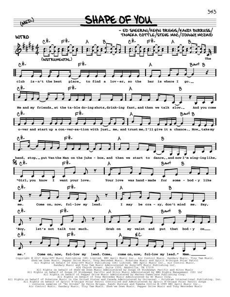 Shape Of You by Ed Sheeran Sheet Music for Real Book – Melody, Lyrics & Chords at Sheet Music Direct