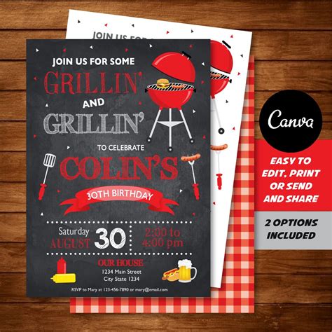 Editable, BBQ Birthday Invitation, Barbecue Invitation, Canva Template, Chalkboard, INSTANT ...