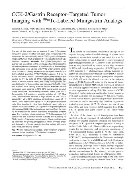 (PDF) CCK-2/gastrin receptor-targeted tumor imaging with 99mTc-labeled minigastrin analogs