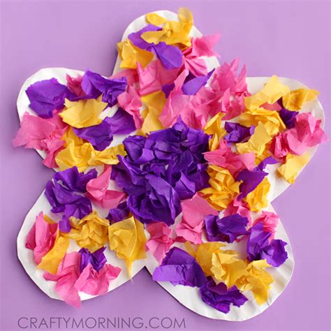 Paper Plate Flower Craft Using Tissue Paper - Crafty Morning