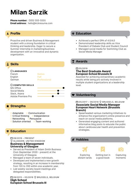 Business Student Resume Sample | Kickresume