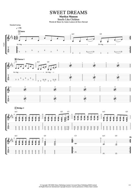 Sweet Dreams by Marilyn Manson - Full Score Guitar Pro Tab | mySongBook.com