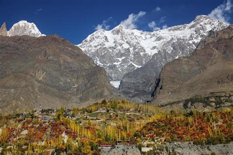 Hunza Valley in autumn against mountains 1230651 Stock Photo at Vecteezy