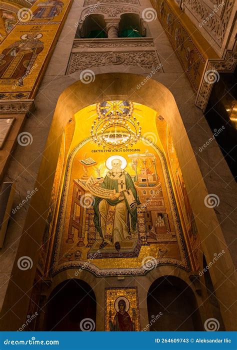 Belgrade, Serbia - December 20, 2022: Icon in Mosaic in St. Sava Temple of Gregory of Nazianzus ...