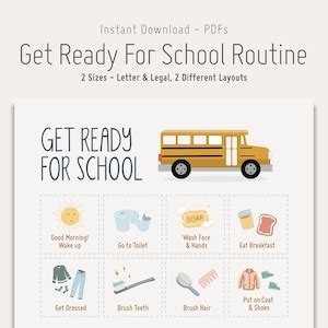 Morning Get Ready for School Routine Chart, Printable Visual Routine ...