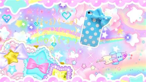 an animated wallpaper with stars, clouds and rainbows in pastel colors ...