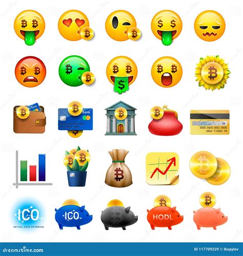 Set of Cute Smiley Emoticons, Emoji Design, Bicoin, Business, Crypto Currency Icons, Vector ...