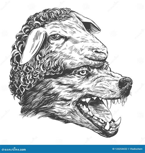 Wolf In Sheep S Clothing, Christian Parable, Hand Drawn Vector Illustration Realistic Sketch ...