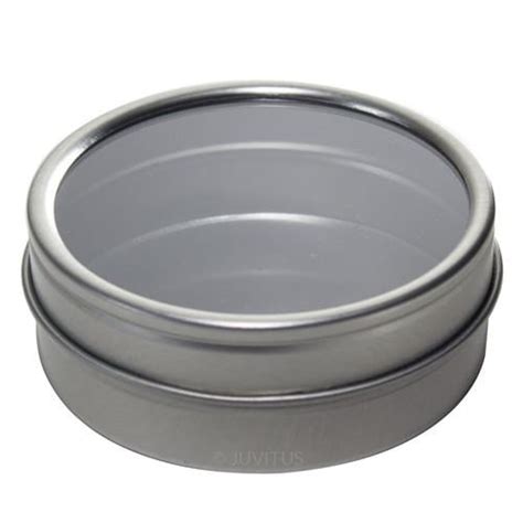 Silver Metal Tin Containers with Tight Sealed Clear Lids - 2 oz (12 ...