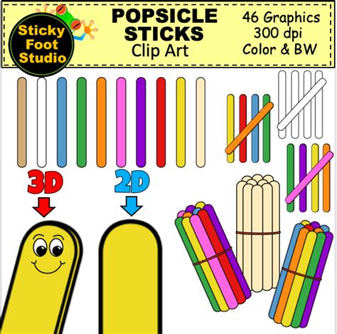 Popsicle Sticks Clip Art Set (46 Color and BW Images) - Made By Teachers