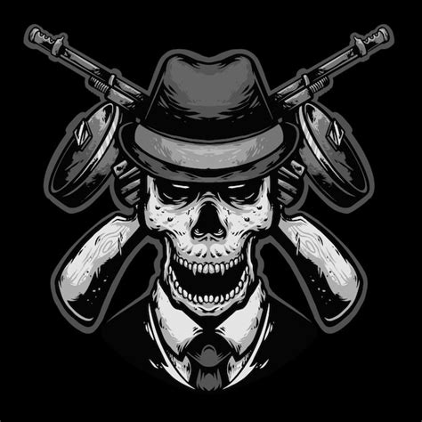 Premium Vector | Skull head mafia with gun logo design mascot