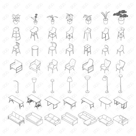 CAD, Vector Isometric Furniture Set