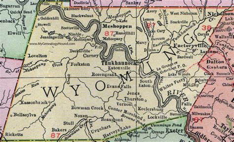 Wyoming County, Pennsylvania, 1911, Map, Tunkhannock, Meshoppen, Factoryville, Nicholson, Lake ...