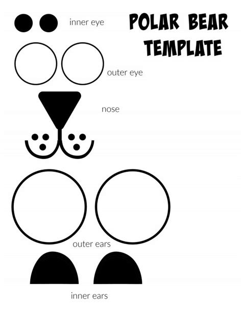 the polar bear template for outer ears, inner ears and outer ear shapes ...