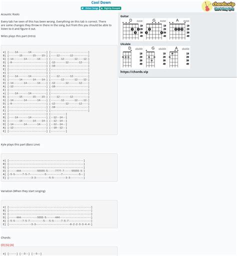 Chord: Cool Down - tab, song lyric, sheet, guitar, ukulele | chords.vip