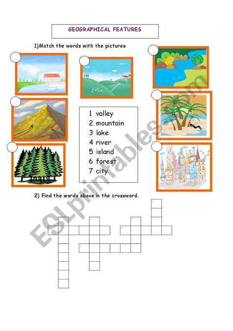 GEOGRAPHICAL FEATURES / MATCHING&CROSSWORD - ESL worksheet by sumeyra