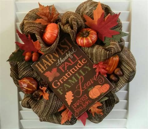 Harvest Thankful Fall Leaves Thanksgiving Wreath Autumn