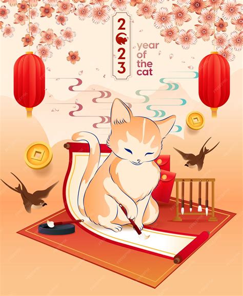 Premium Vector | Happy new year 2023, chinese new year, year of the cat, happy lunar new year ...