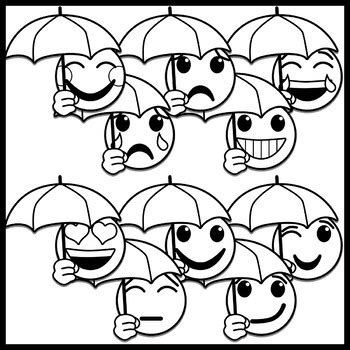 Rainy April Under Umbrellas Emoji Emotions Clip Art by RebeccaB Designs