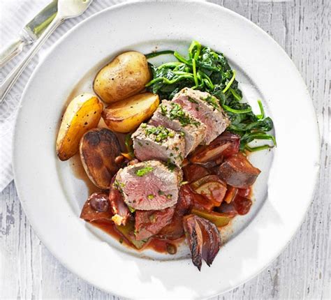 Herby lamb fillet with caponata recipe | BBC Good Food