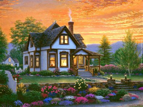 Enchanting Cottage at Sunset: HD Wallpaper for Nature Lovers by Richard Burns