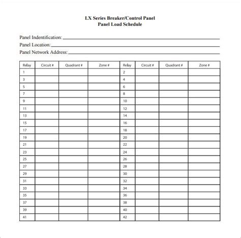 Free Printable Electrical Panel Schedule - FreePrintable.me