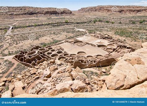 Aerial View Ancient Ruins of Pueblo Bonito in Chaco Canyon Stock Image ...