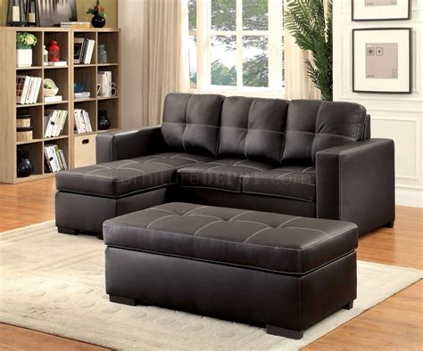 Valter Sectional & Ottoman Set CM6837 in Black Leather Match