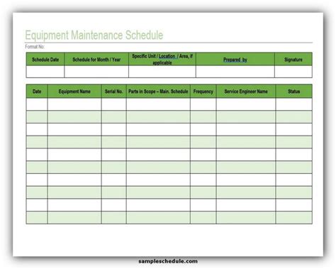 5 Free Equipment Maintenance Schedule Template Excel - sample schedule