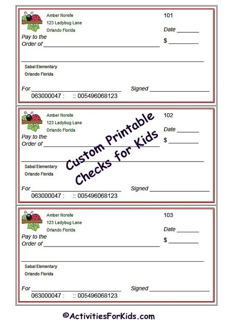 Printable Checks For Kids