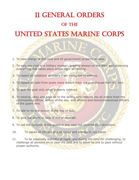 11 GENERAL ORDERS UNITED STATES MARINE CORPS